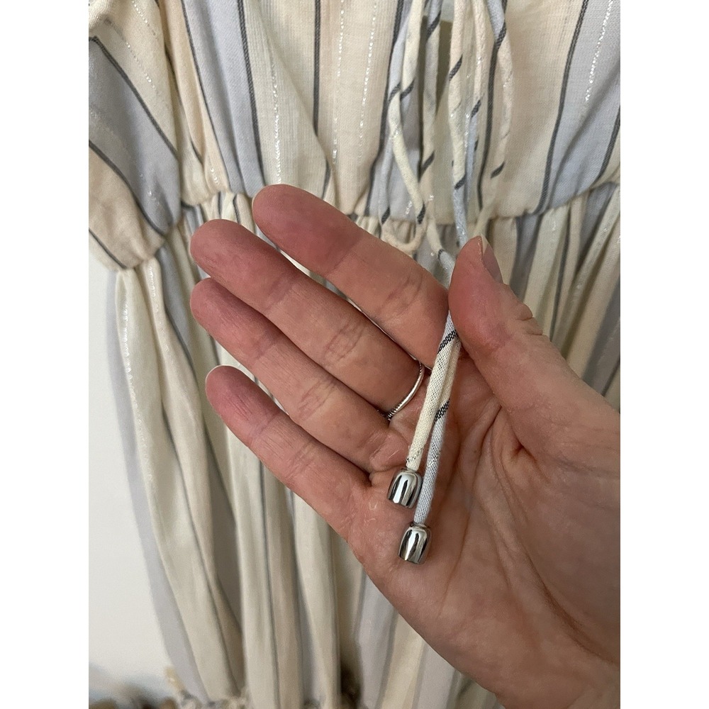 ZIMMERMANN Tiered Maxi Dress Cotton Tie Strap Natural Blue Metallic Stripe S - Picture 11 of 16